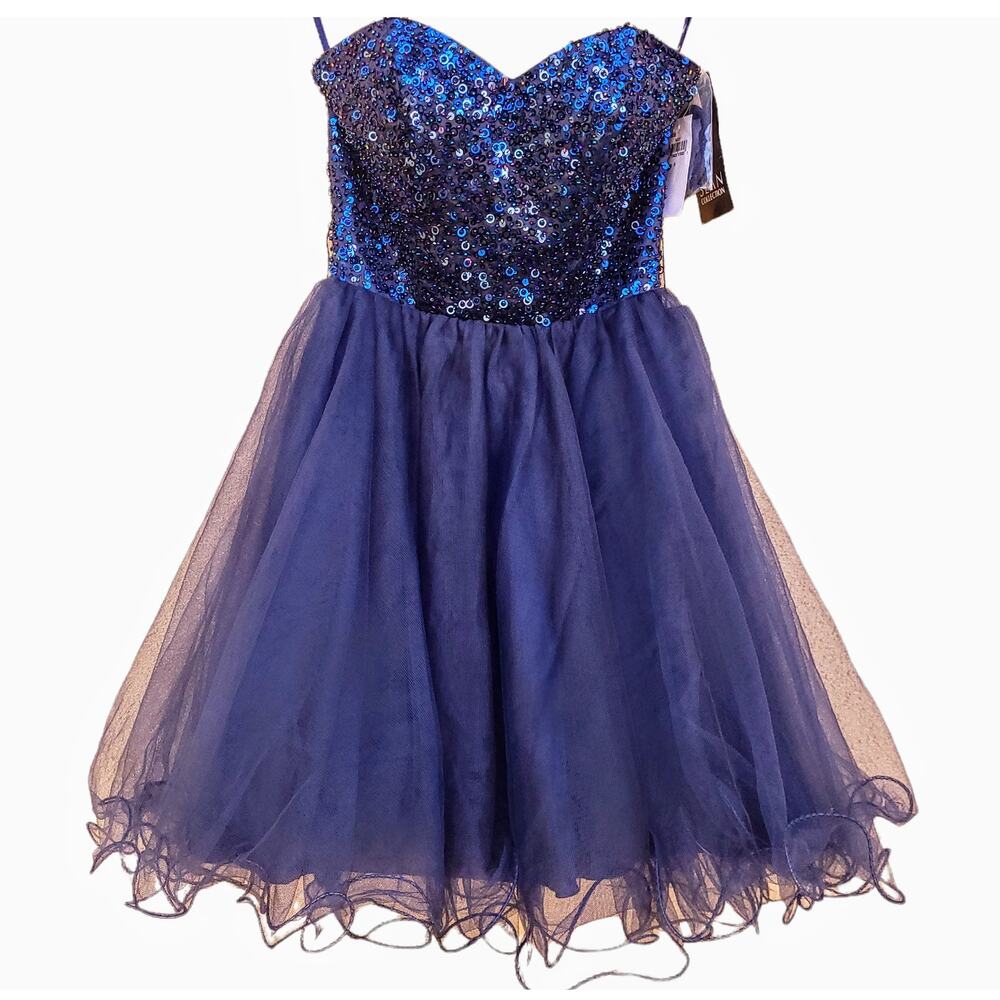 New Sean Collection Dress Mini Strapless Ruffle Prom Sequin Blue Size 0